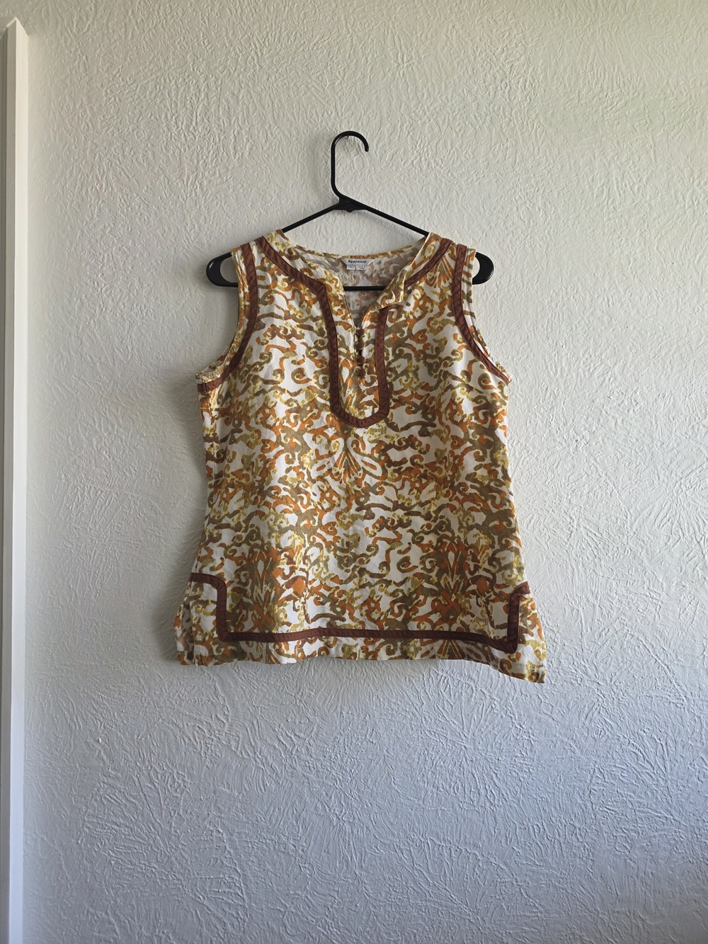 Appraisal Boho Sleeveless Floral Scroll Camisole in Yellow and Brown